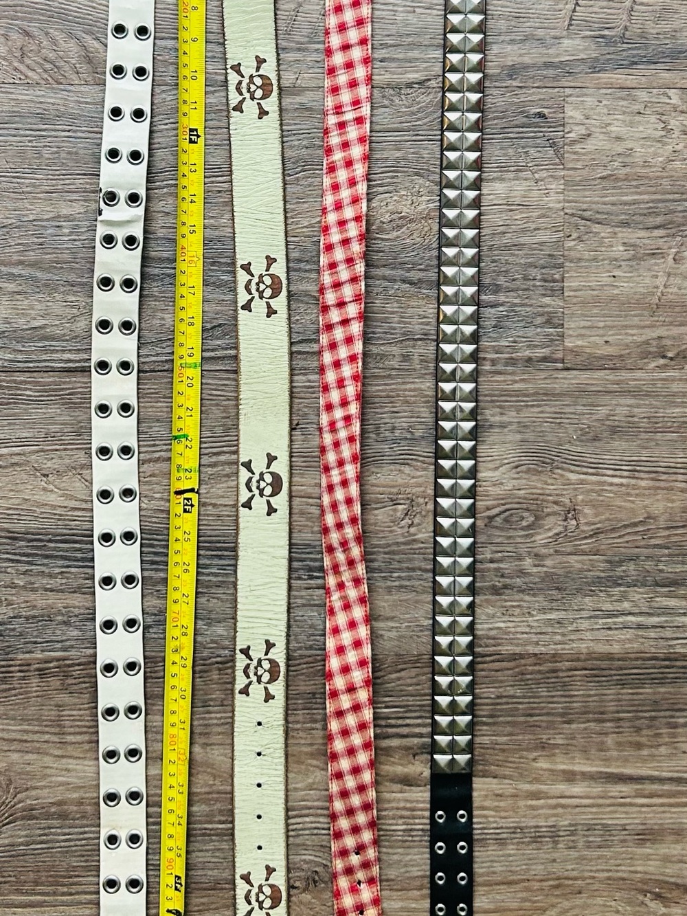 4 Various White Double-Row Eyelet Leather Studded Punk Belt - Men Accessories